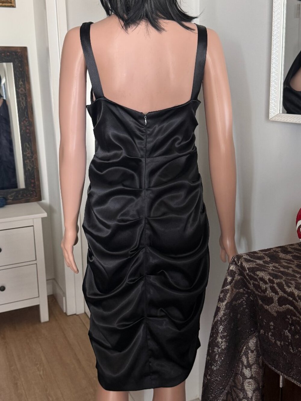 BLONDIE NITES by Linda Bernell | Black Satin Ruched Bodycon Cocktail Dress | 12 - Picture 3 of 5